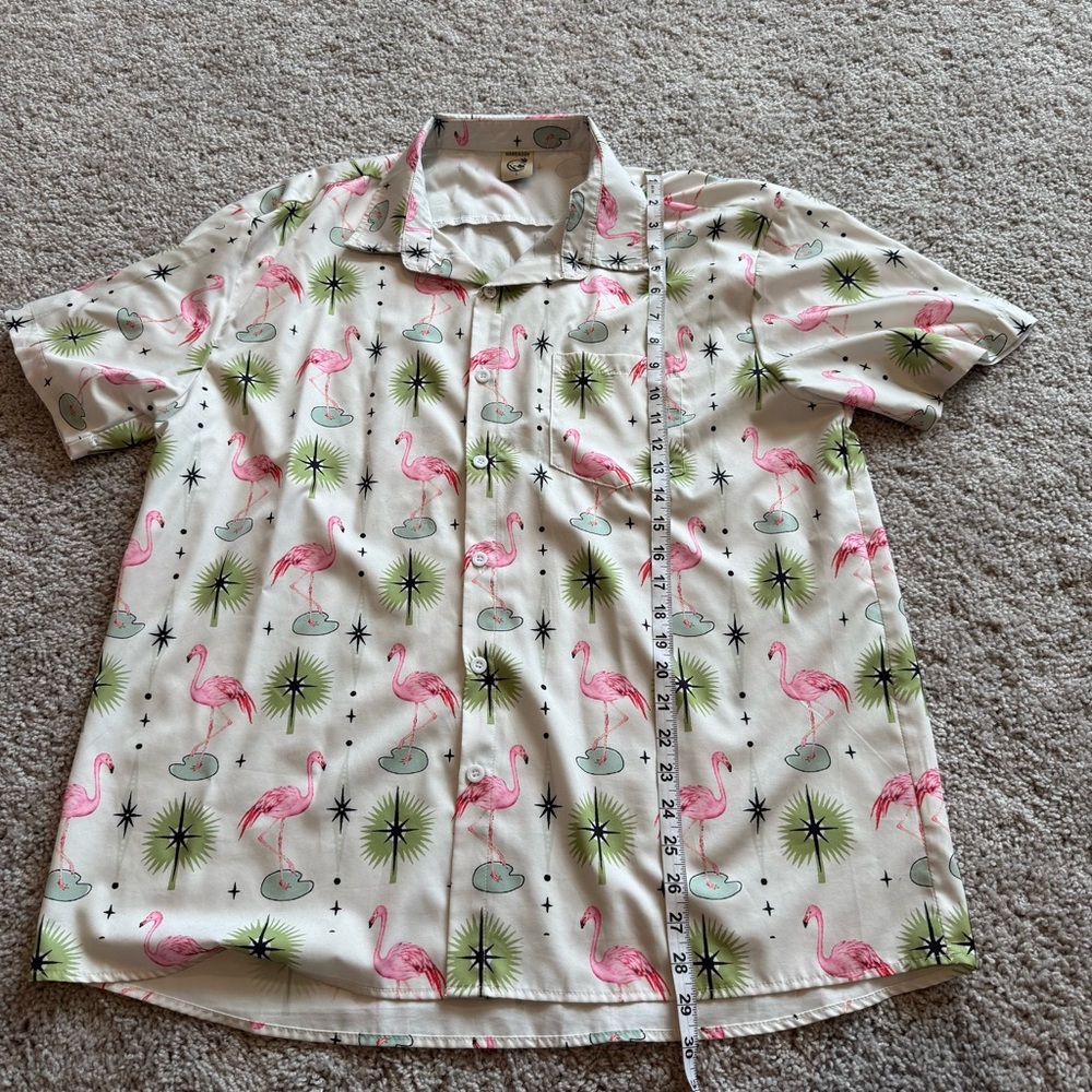 Hardaddy Men's White Flamingo Print Short-Sleeve Shirt Size Large - Picture 6 of 8